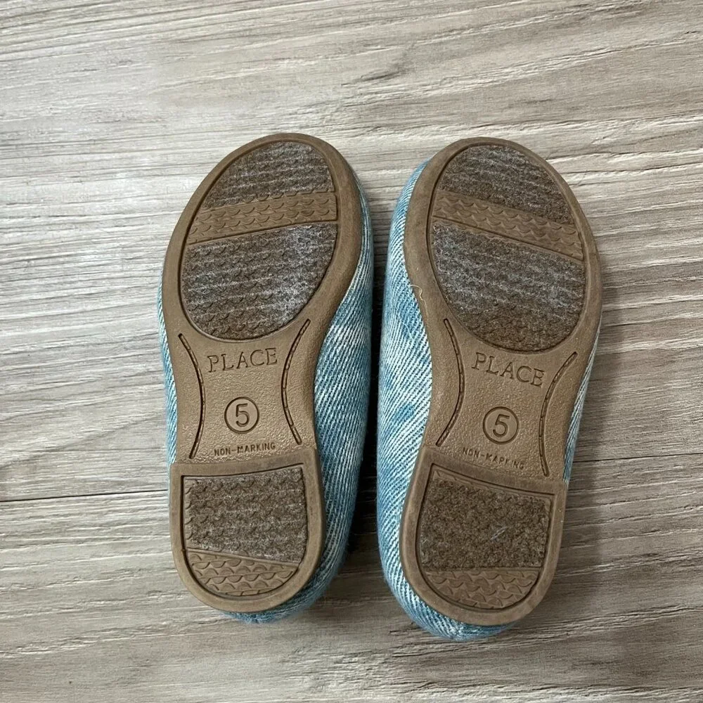 The Children's Place Girls Denim Slip-on Ballet Flat Shoes Jeweled Toddler Sz 5